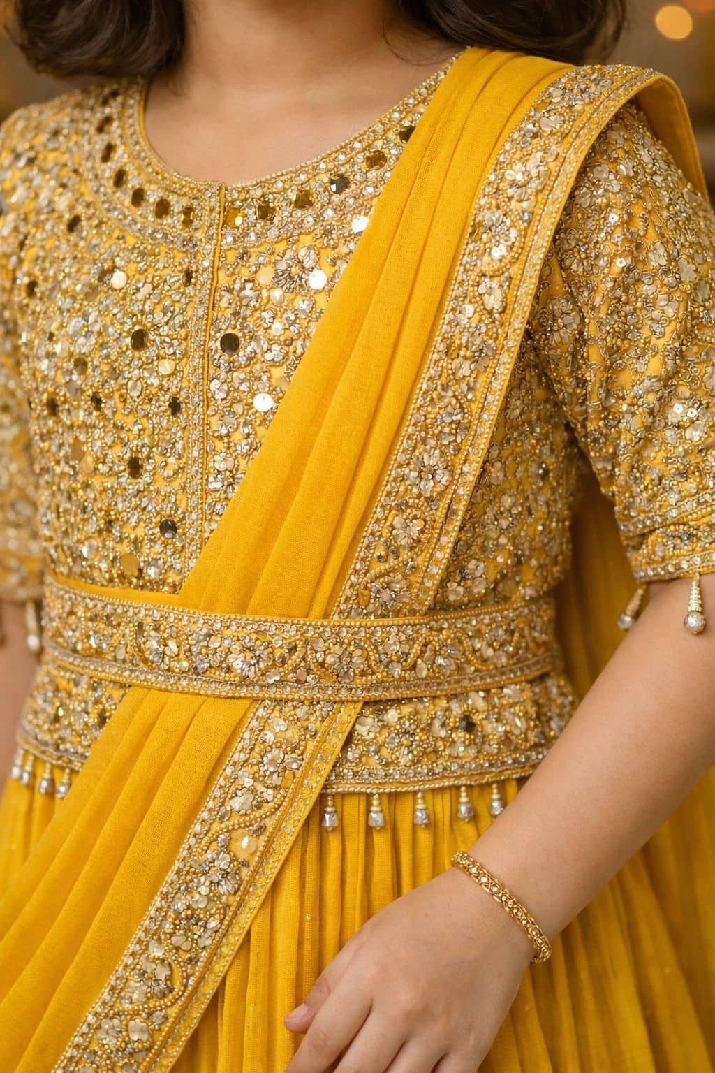 Georgette Lehenga Choli Set For Girls ( Pack of 1 , Yellow ) - Image 4