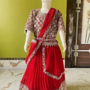 Georgette Lehenga Choli Set For Girls ( Pack of 1 , Red )