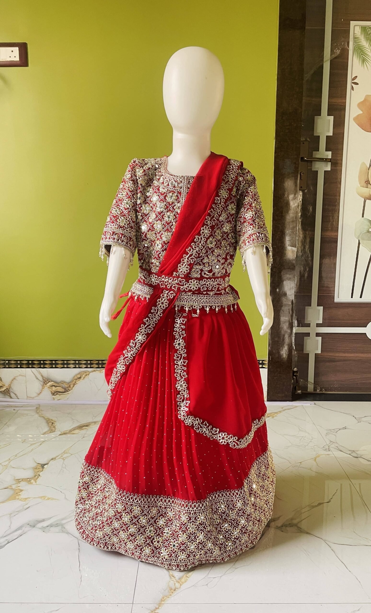Georgette Lehenga Choli Set For Girls ( Pack of 1 , Red )