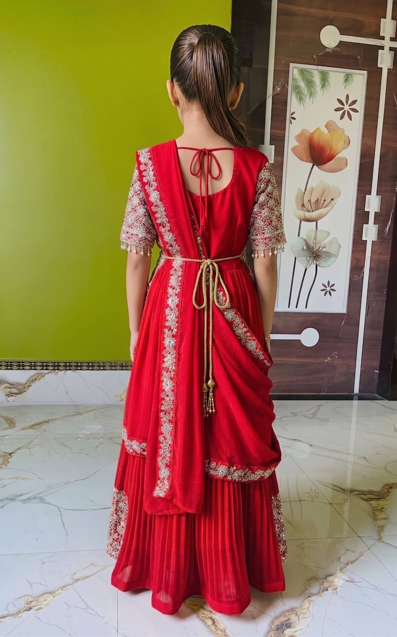 Georgette Lehenga Choli Set For Girls ( Pack of 1 , Red ) - Image 2