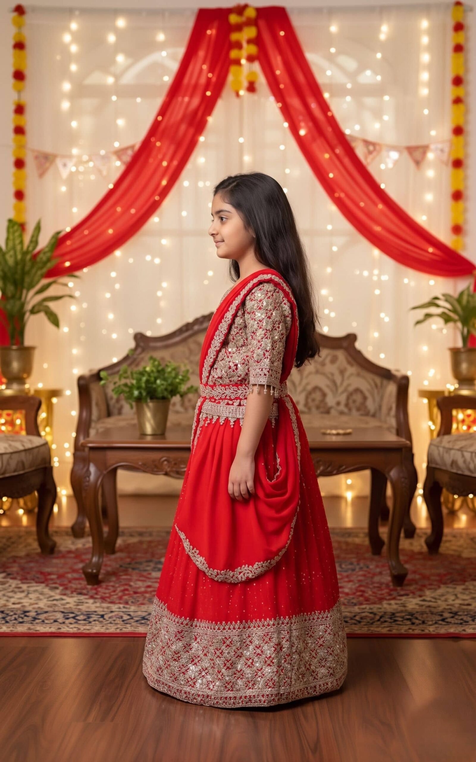 Georgette Lehenga Choli Set For Girls ( Pack of 1 , Red ) - Image 3