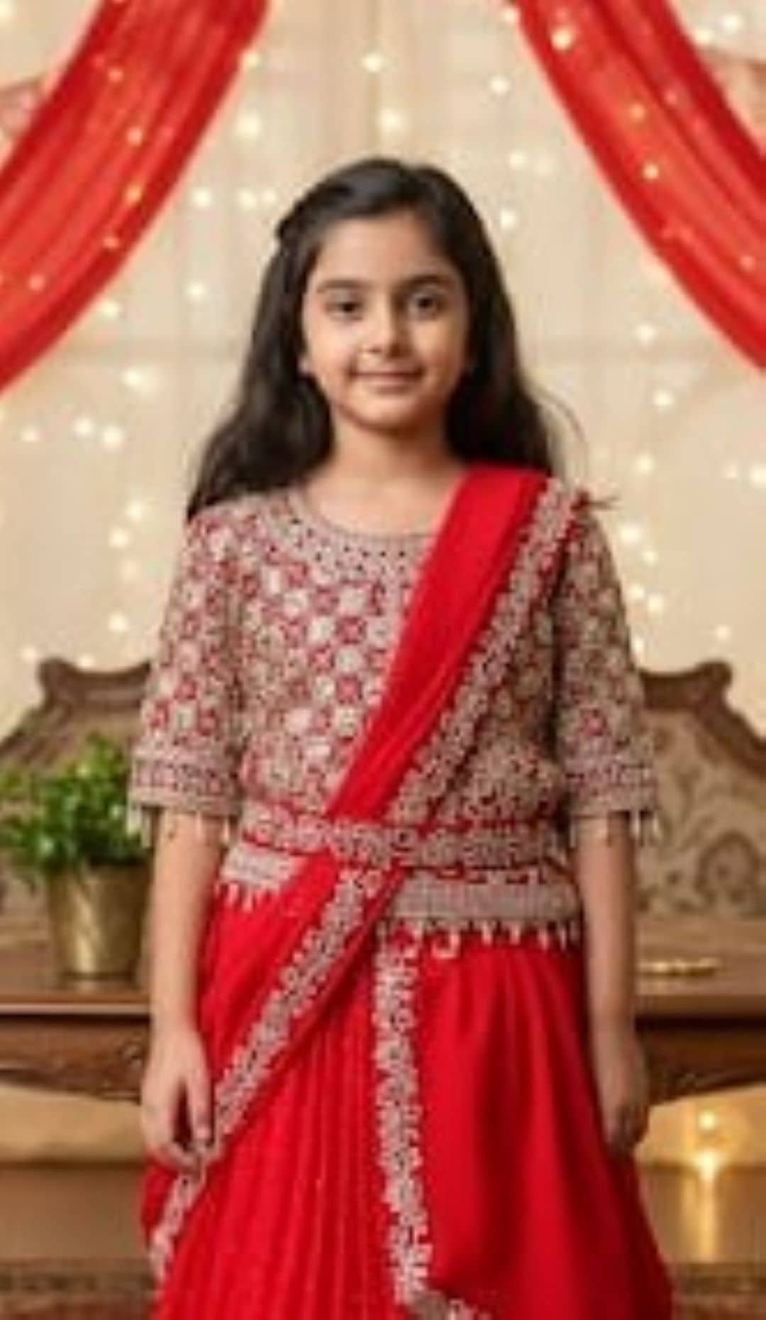 Georgette Lehenga Choli Set For Girls ( Pack of 1 , Red ) - Image 4