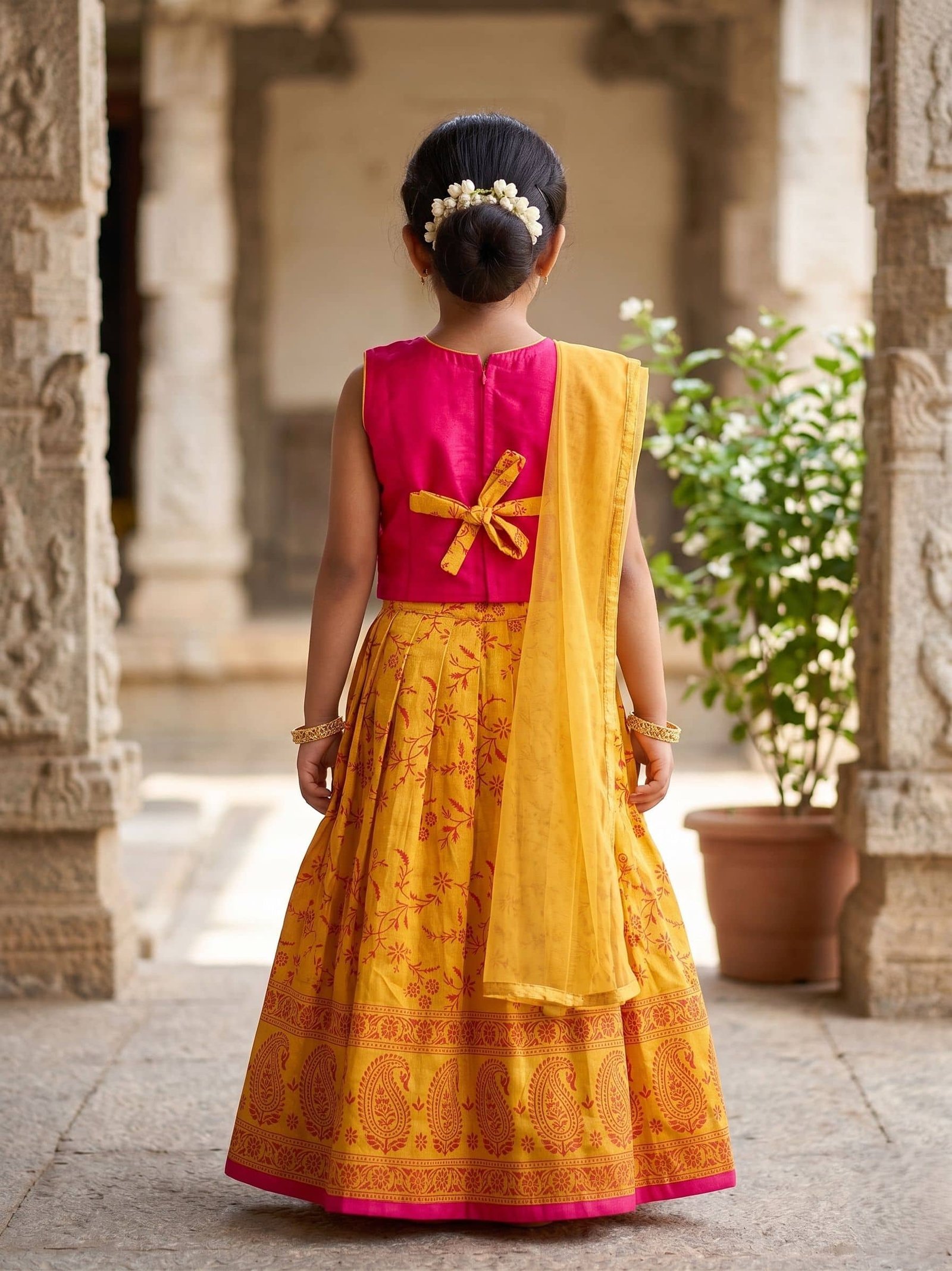 Georgette Lehenga Choli Set For Girls ( Pack of 1 , Yellow ) - Image 2