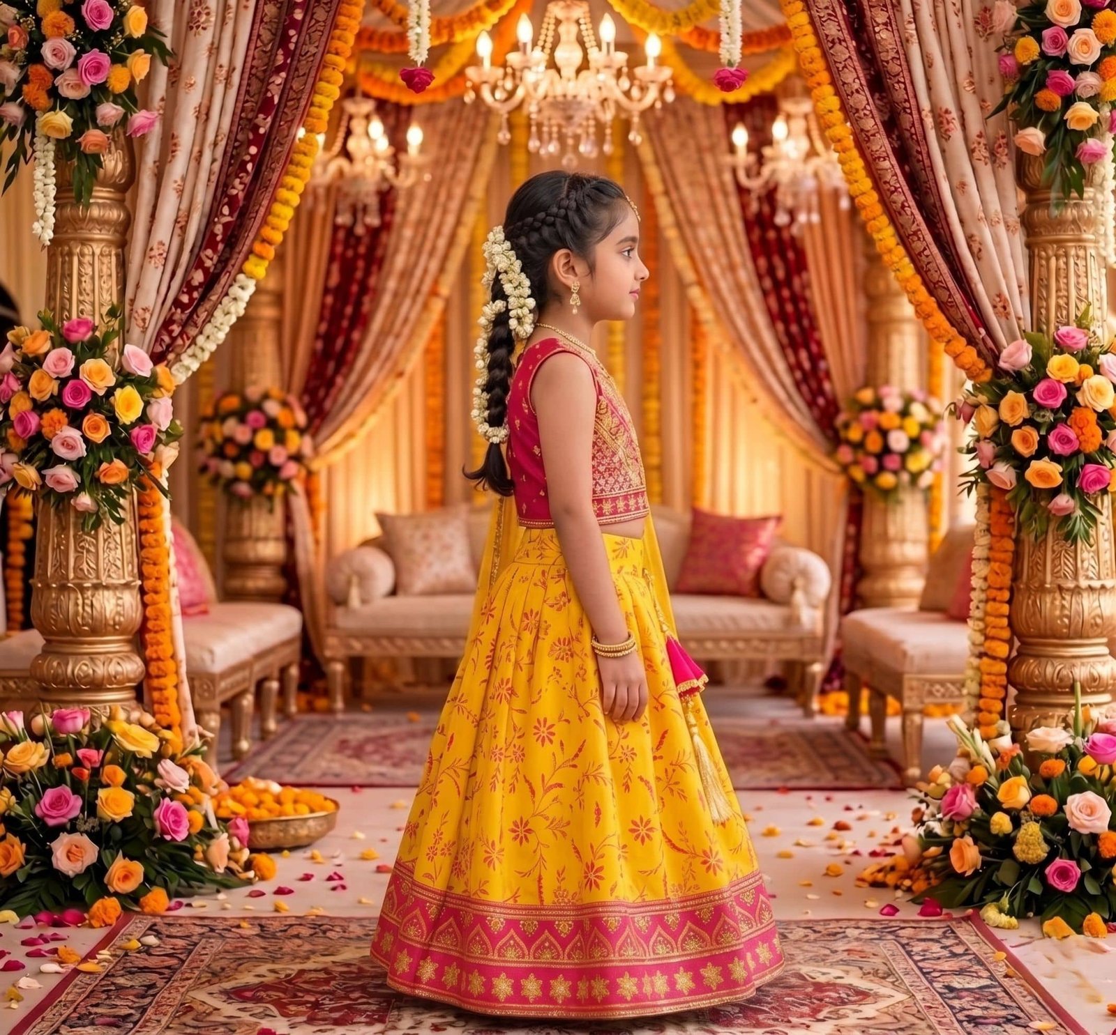 Georgette Lehenga Choli Set For Girls ( Pack of 1 , Yellow ) - Image 3