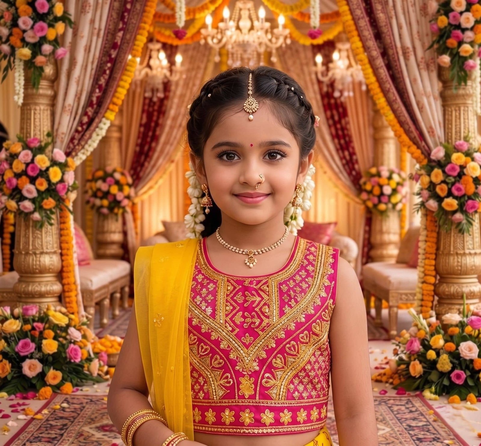 Georgette Lehenga Choli Set For Girls ( Pack of 1 , Yellow ) - Image 4