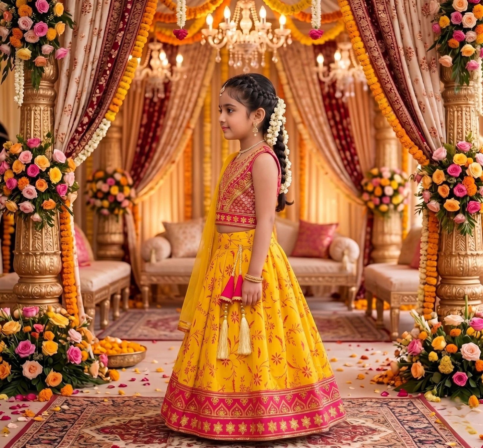 Georgette Lehenga Choli Set For Girls ( Pack of 1 , Yellow ) - Image 5