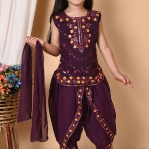 Girls Georgette Straight Kurti ( Pack of 1 , Purple )