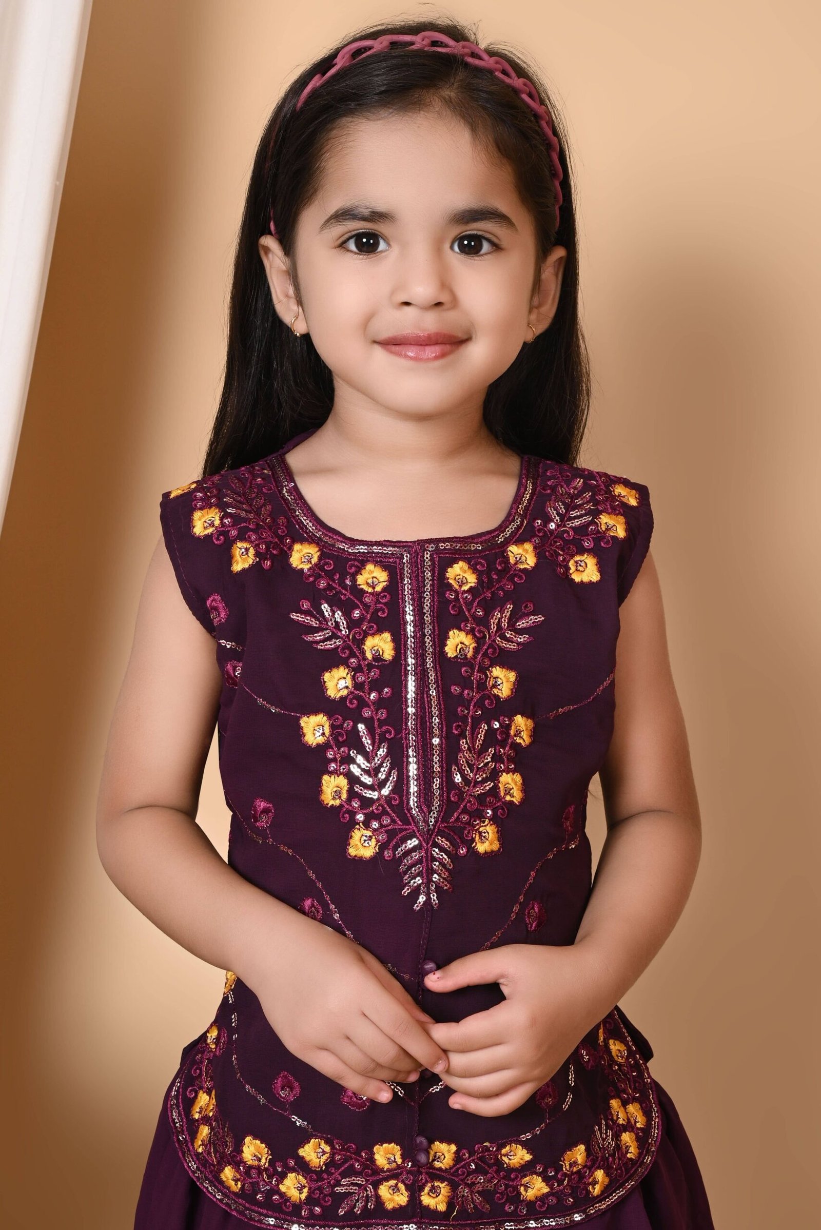 Girls Georgette Straight Kurti ( Pack of 1 , Purple ) - Image 3