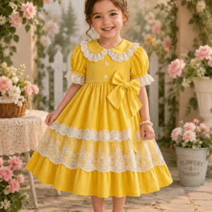 M.k calleotion Rayon Frock For Girls ( Pack of 1 , Yellow )
