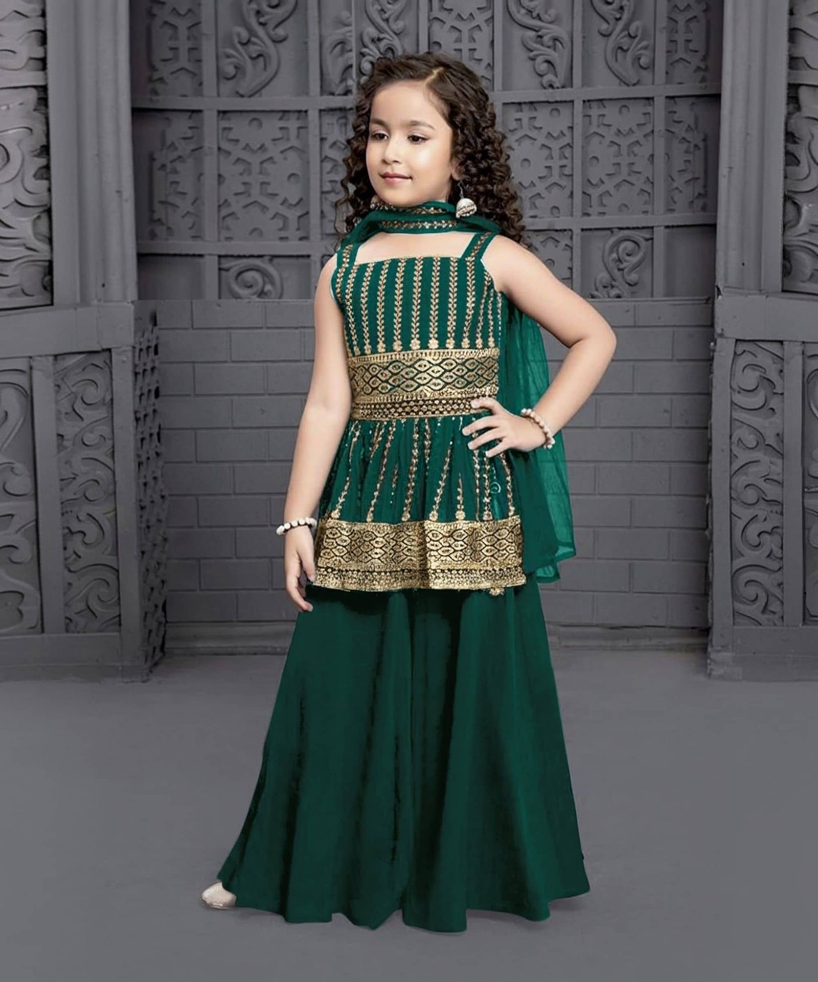 Enterprise Girls Crepe Kurti with Palazzo ( Pack of 1 , Green )