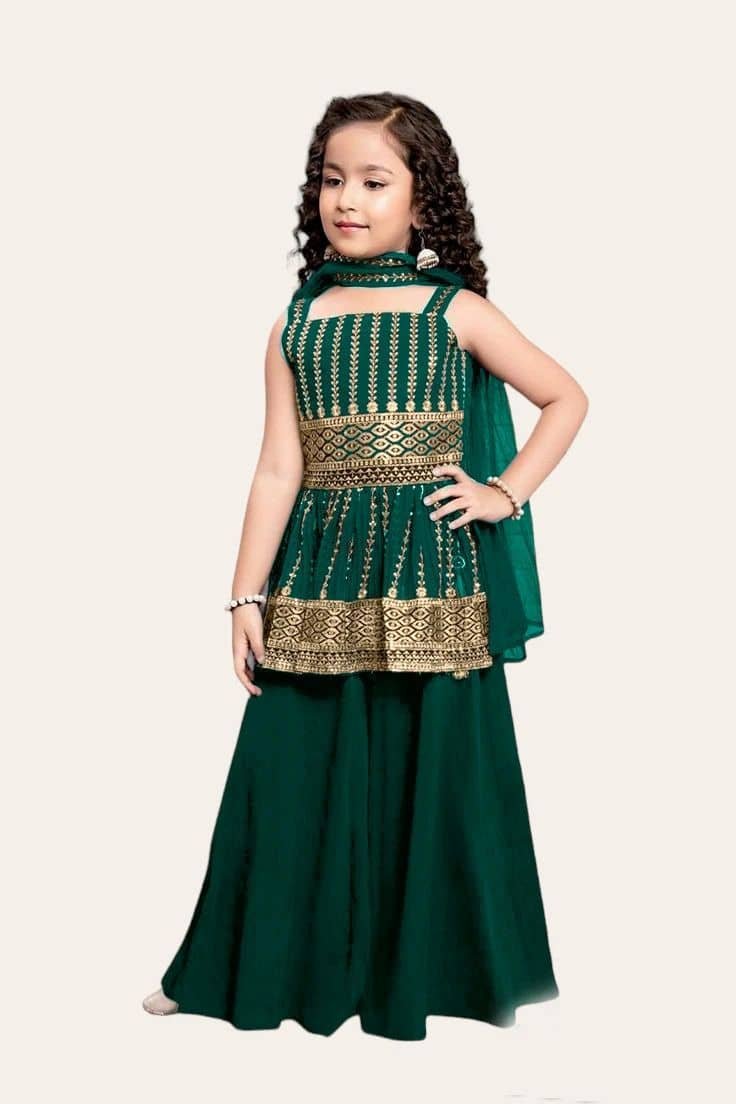 Enterprise Girls Crepe Kurti with Palazzo ( Pack of 1 , Green ) - Image 2