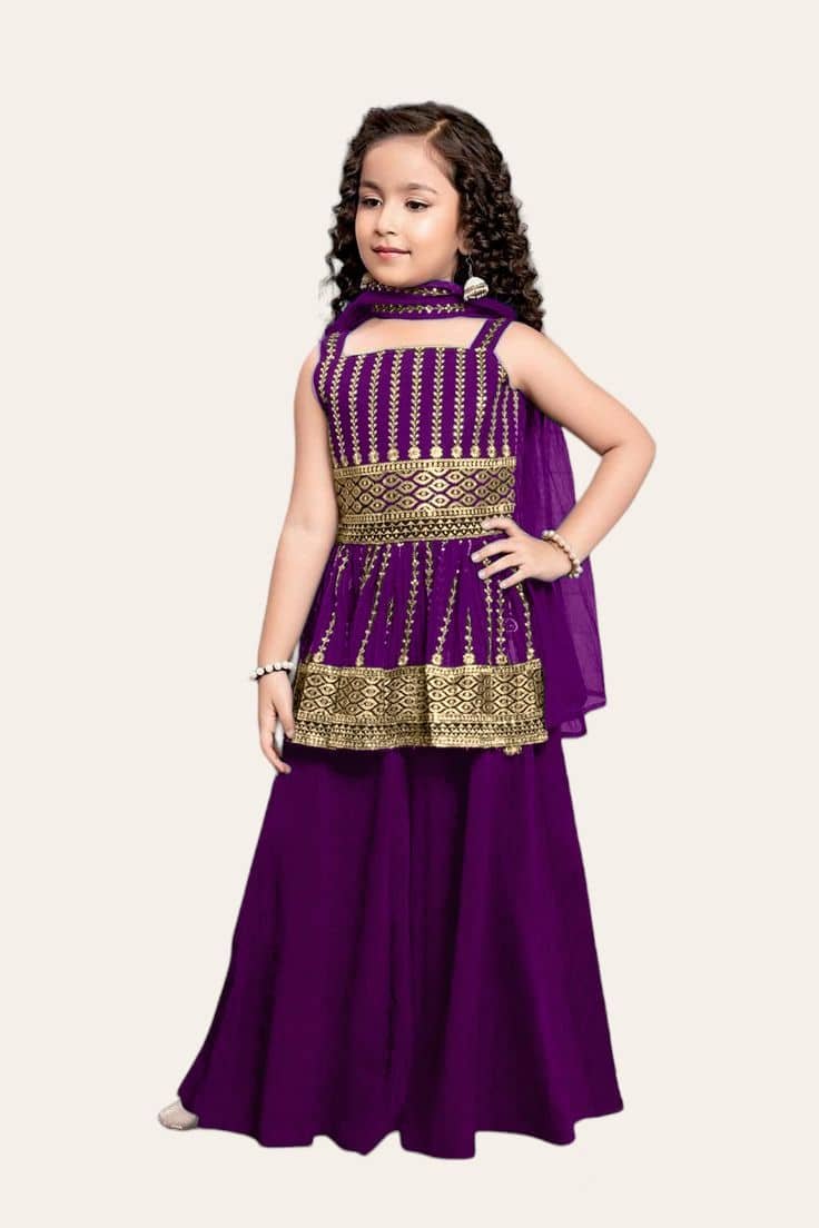 Enterprise Girls Crepe Kurti with Palazzo ( Pack of 1 , Purple )