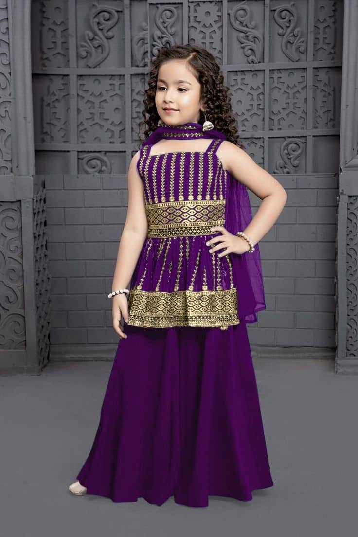 Enterprise Girls Crepe Kurti with Palazzo ( Pack of 1 , Purple ) - Image 2