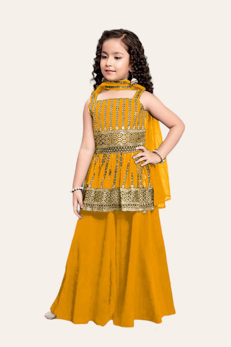 Enterprise Girls Crepe Kurti with Palazzo ( Pack of 1 , Yellow )