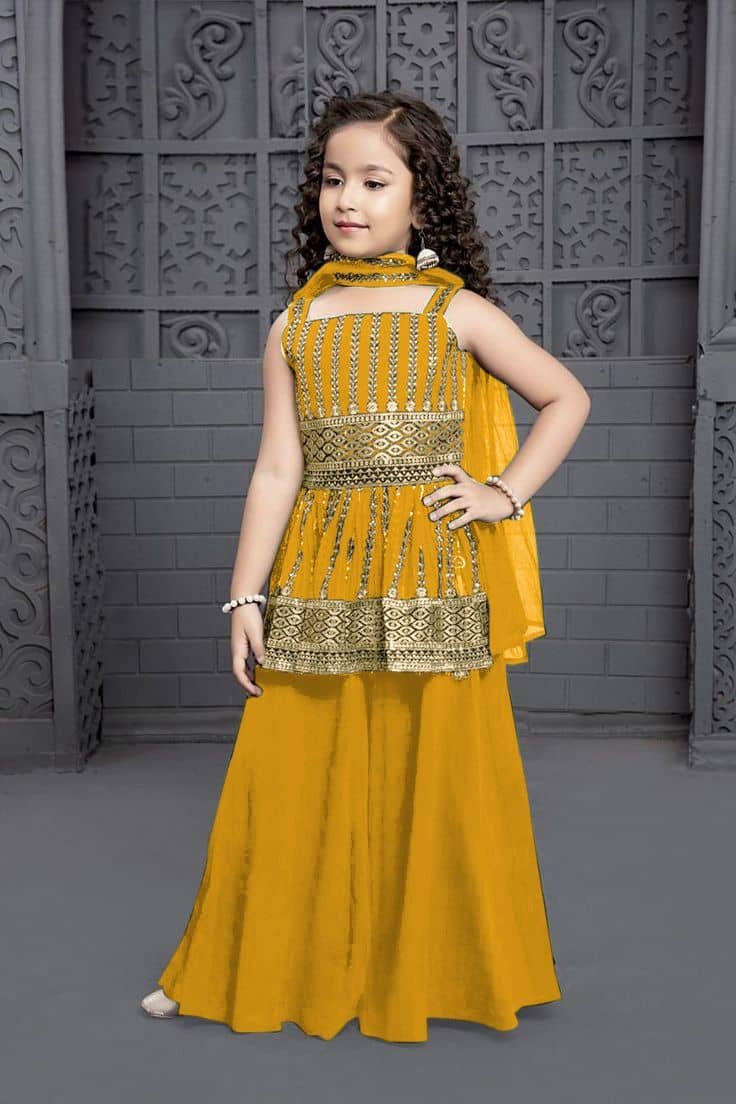 Enterprise Girls Crepe Kurti with Palazzo ( Pack of 1 , Yellow ) - Image 2