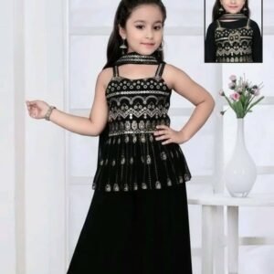 Enterprise Girls Crepe Kurti with Palazzo ( Pack of 1 , Black )