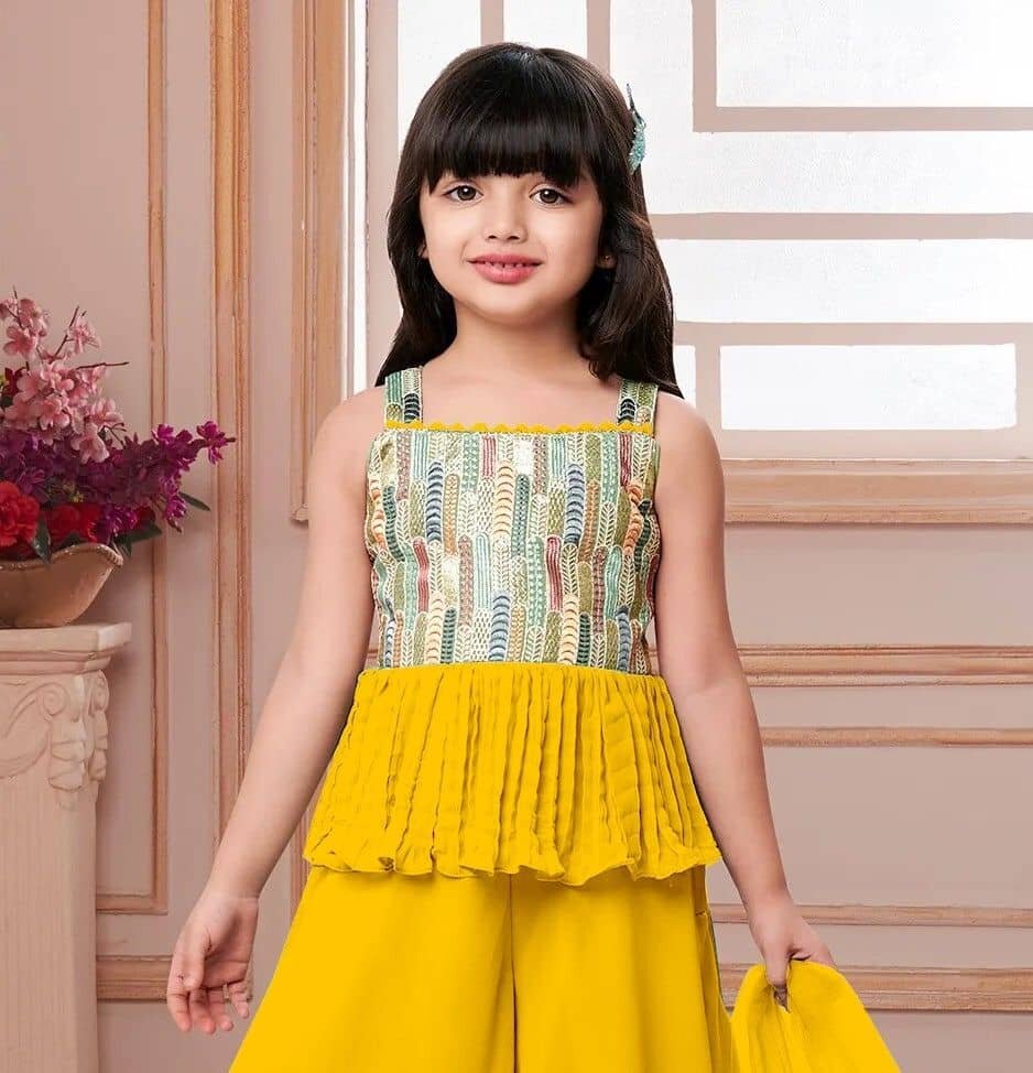 Enterprise Girls Georgette Kurti with Palazzo ( Pack of 1 , Yellow )