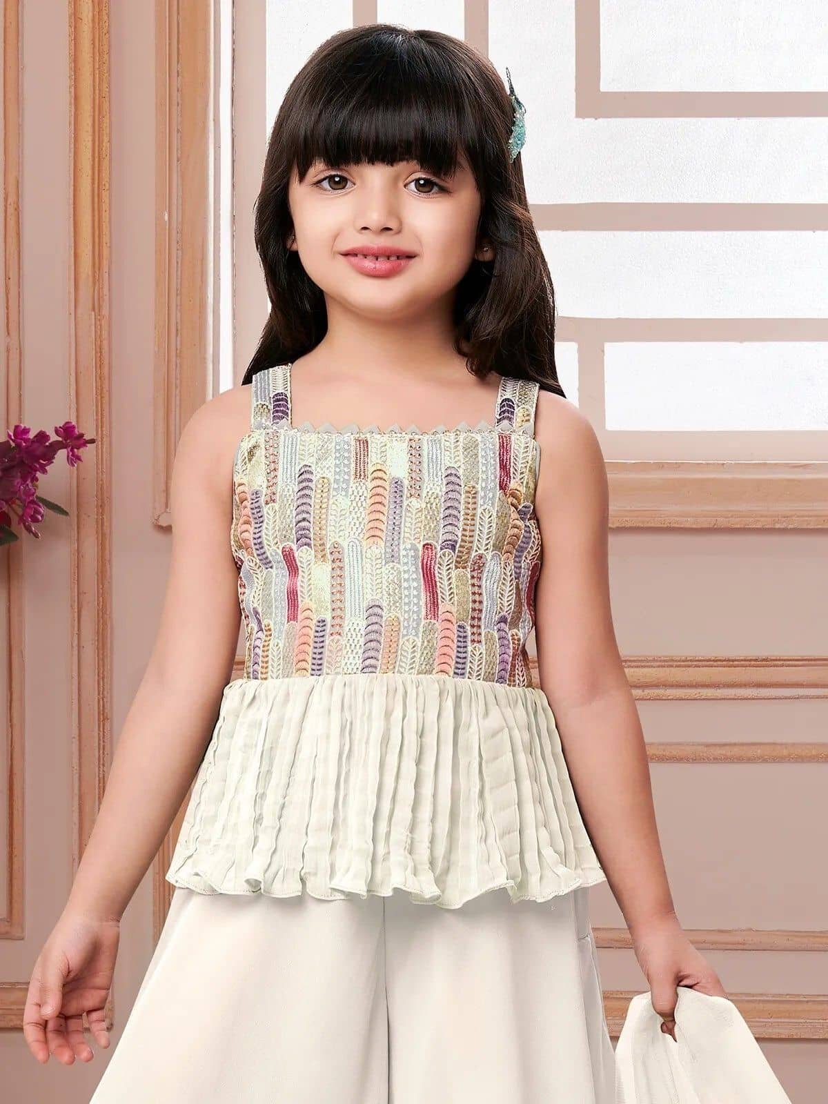 Enterprise Girls Georgette Kurti with Palazzo ( Pack of 1 , White ) - Image 2