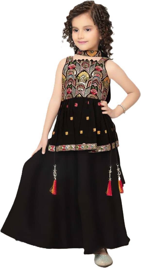 Enterprise Girls Georgette Kurti with Palazzo ( Pack of 1 , Black ) - Image 2