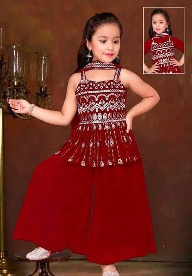 Enterprise Girls Georgette Kurti with Palazzo ( Pack of 1 , Red )