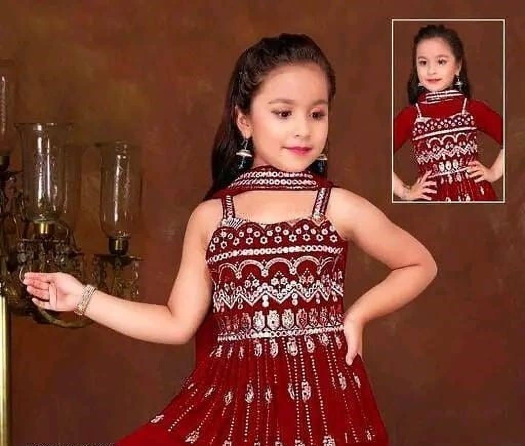Enterprise Girls Georgette Kurti with Palazzo ( Pack of 1 , Red ) - Image 2