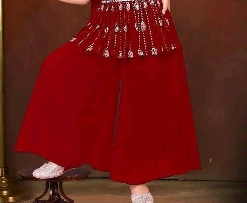 Enterprise Girls Georgette Kurti with Palazzo ( Pack of 1 , Red ) - Image 3