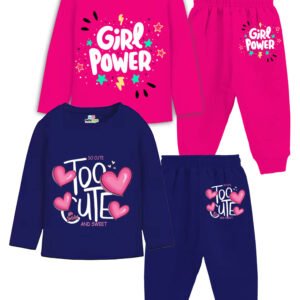 Pack of 2 Girls Cotton T-shirt & Trackpants ( Blue & Pink )