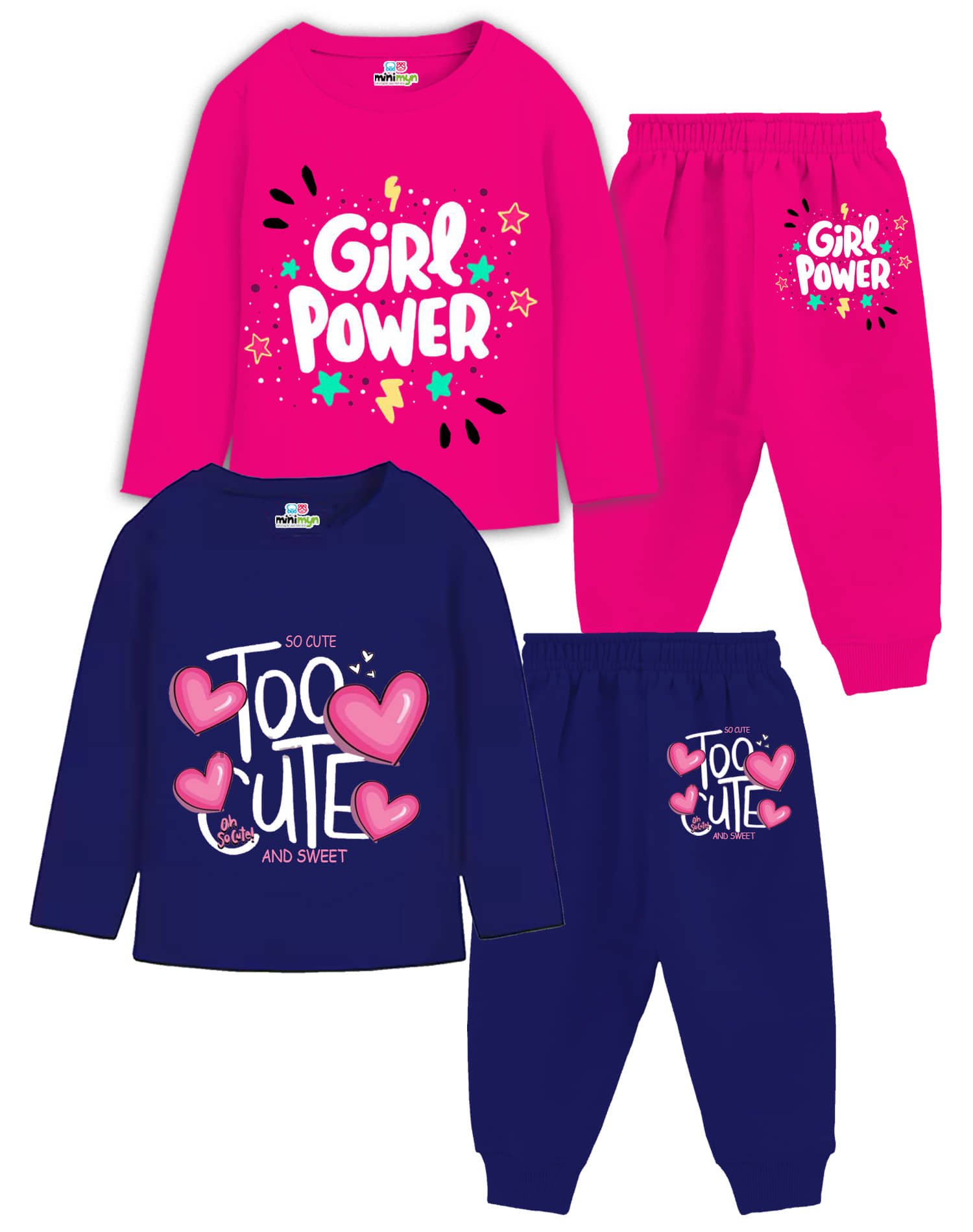 Pack of 2 Girls Cotton T-shirt & Trackpants ( Blue & Pink )