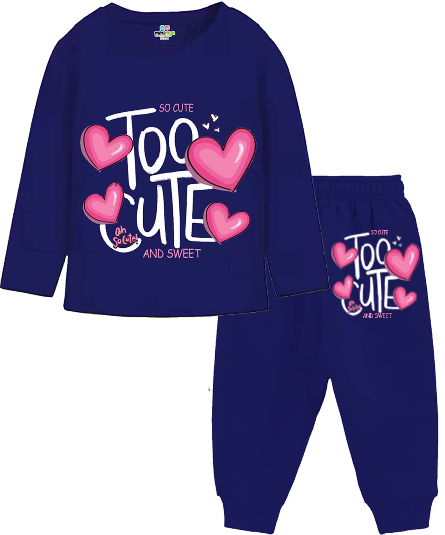 Pack of 2 Girls Cotton T-shirt & Trackpants ( Blue & Pink ) - Image 3