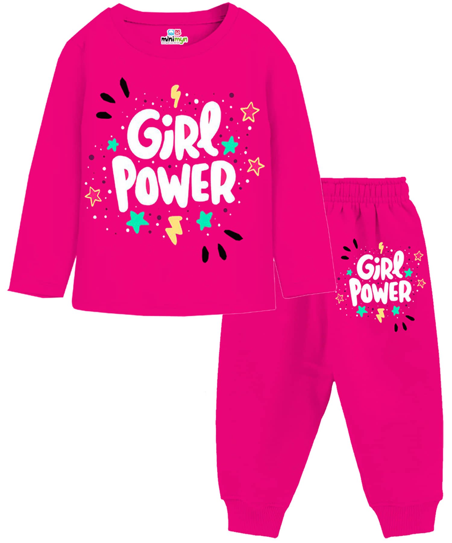Pack of 2 Girls Cotton T-shirt & Trackpants ( Blue & Pink ) - Image 4