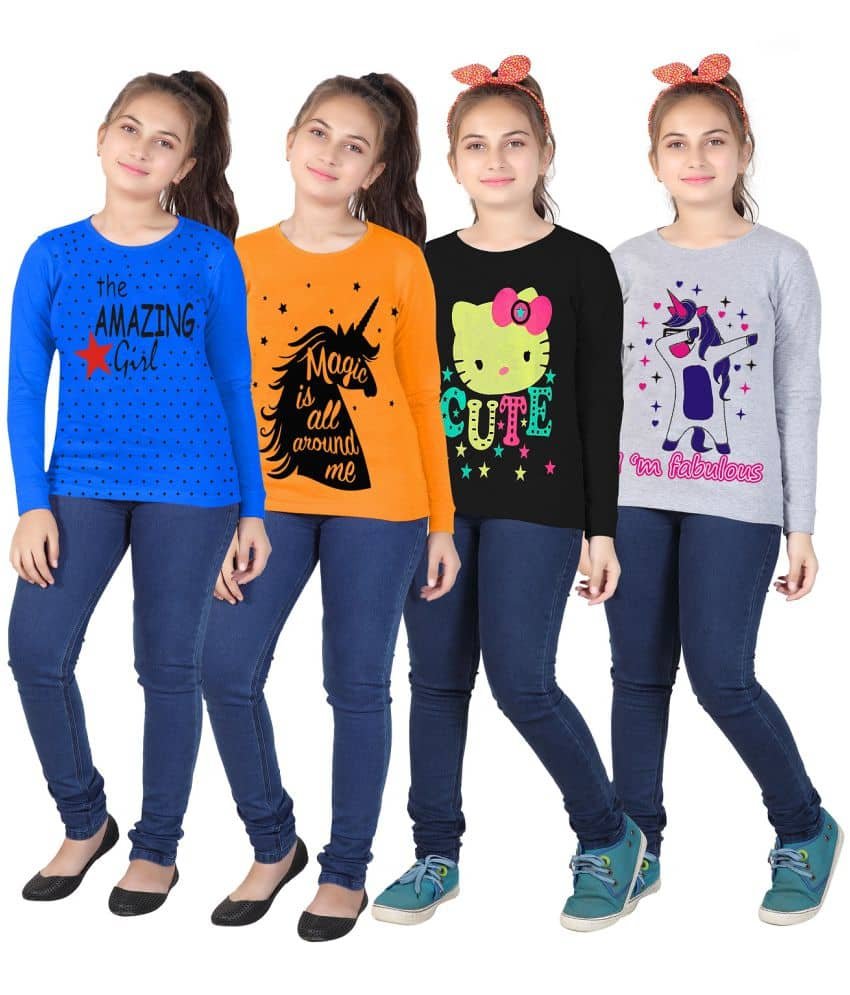 Pack of 4 Girls Cotton Blend T-Shirt ( Multicolor )