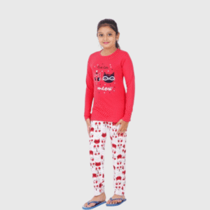 Pack of 1 Girls Cotton Blend Nightsuit Set ( Pink )
