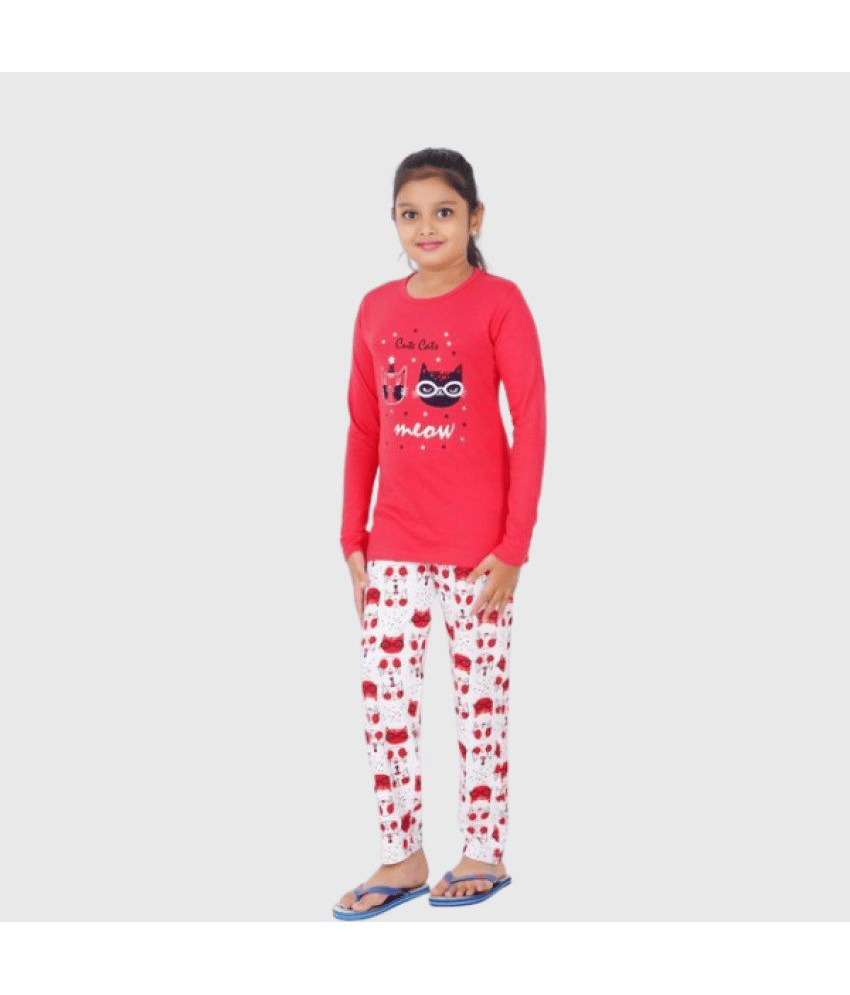 Pack of 1 Girls Cotton Blend Nightsuit Set ( Pink ) - Image 3