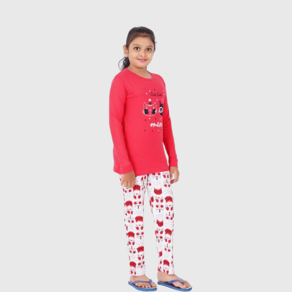 Pack of 1 Girls Cotton Blend Nightsuit Set ( Pink ) - Image 4