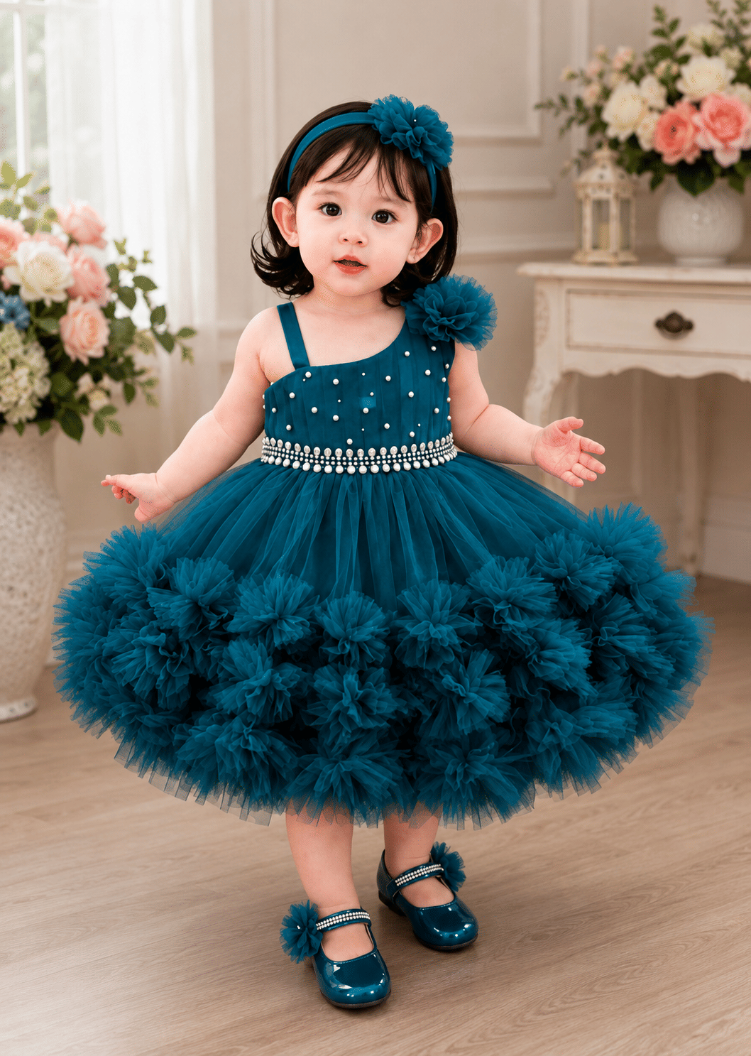 Net Frock For Baby Girls ( Pack of 1 , Blue )
