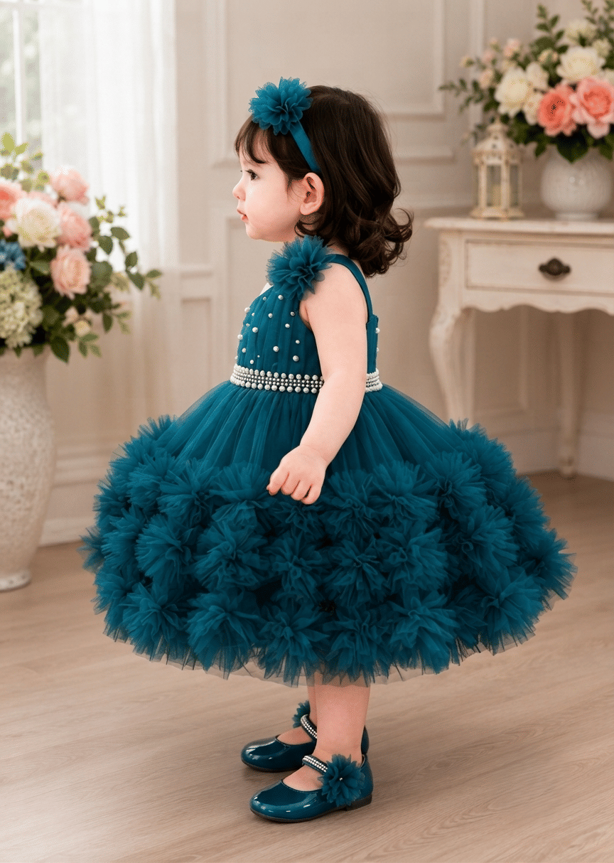 Net Frock For Baby Girls ( Pack of 1 , Blue ) - Image 3