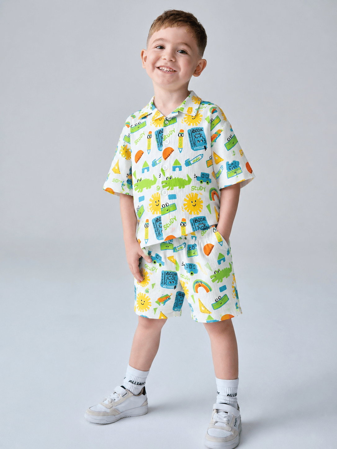 Unisex Cotton Blend Shirt & Shorts Set ( Multicolor , Pack of 1 ) - Image 3