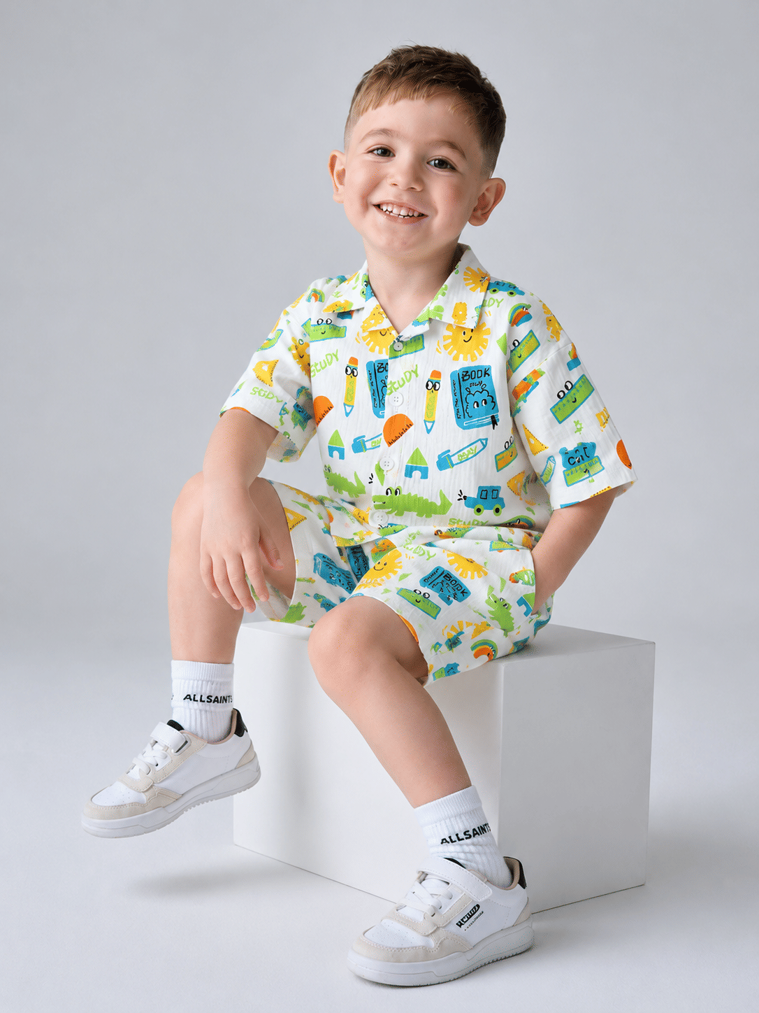 Unisex Cotton Blend Shirt & Shorts Set ( Multicolor , Pack of 1 ) - Image 4