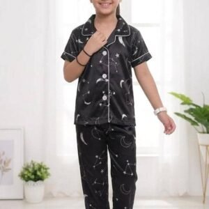 Pack of 1 Girls Cotton Blend Nightsuit Set ( Black )