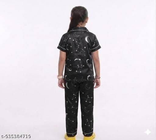 Pack of 1 Girls Cotton Blend Nightsuit Set ( Black ) - Image 2