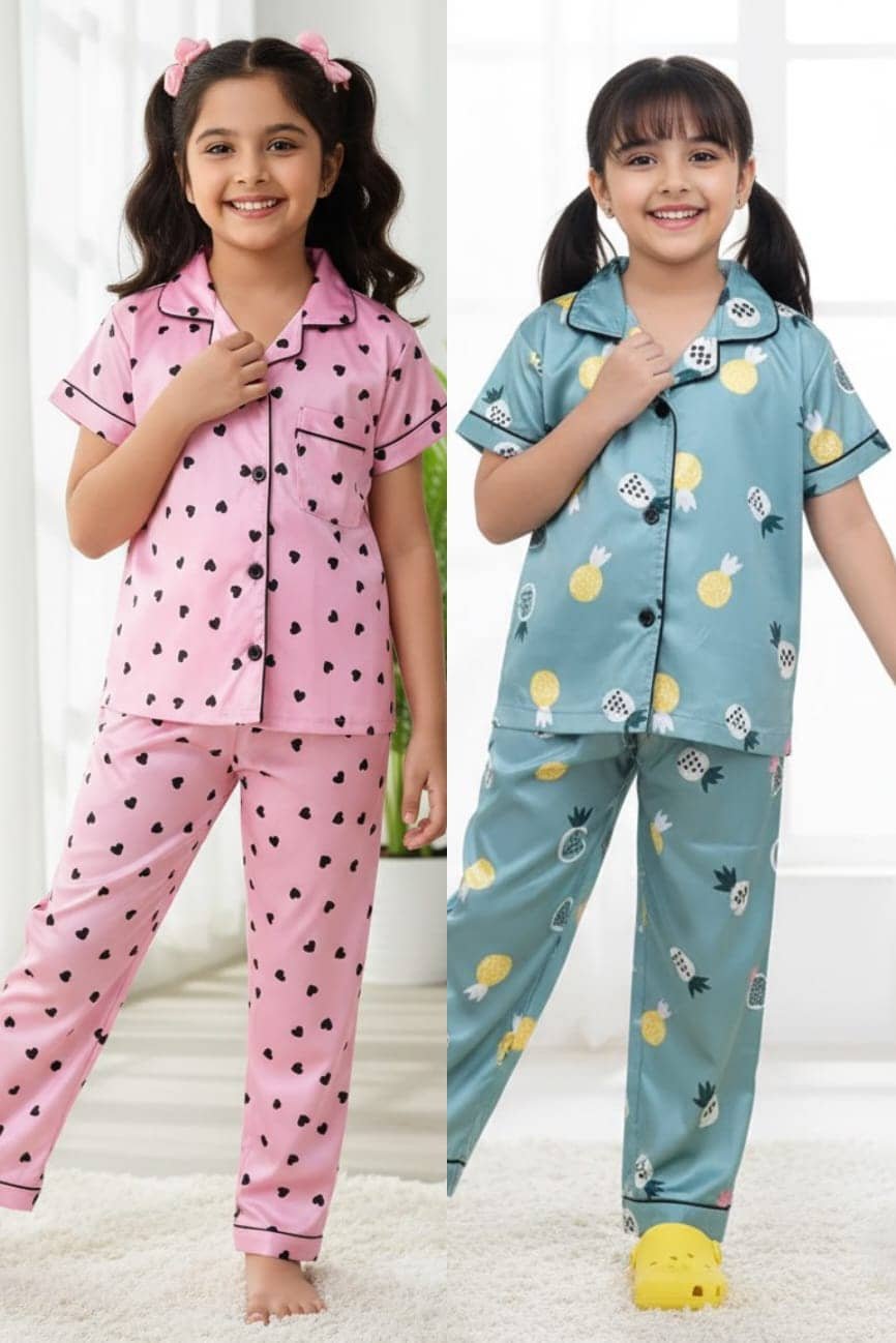 Pack of 2 Baby Girls Cotton Blend Nightsuit Set ( Multicolor )