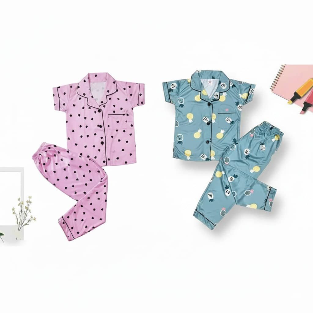 Pack of 2 Baby Girls Cotton Blend Nightsuit Set ( Multicolor ) - Image 2