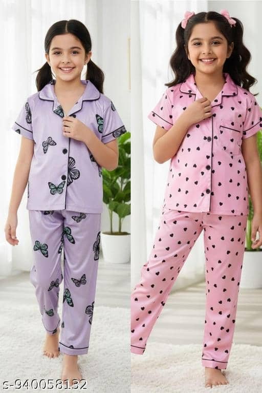 Pack of 2 Girls Cotton Blend Nightsuit Set ( Multicolor 2 )