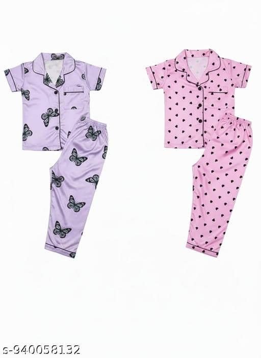 Pack of 2 Girls Cotton Blend Nightsuit Set ( Multicolor 2 ) - Image 4