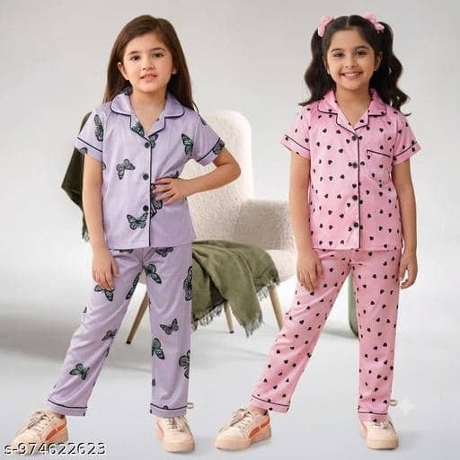 Pack of 2 Girls Cotton Blend Nightsuit Set ( Multicolor 4 )
