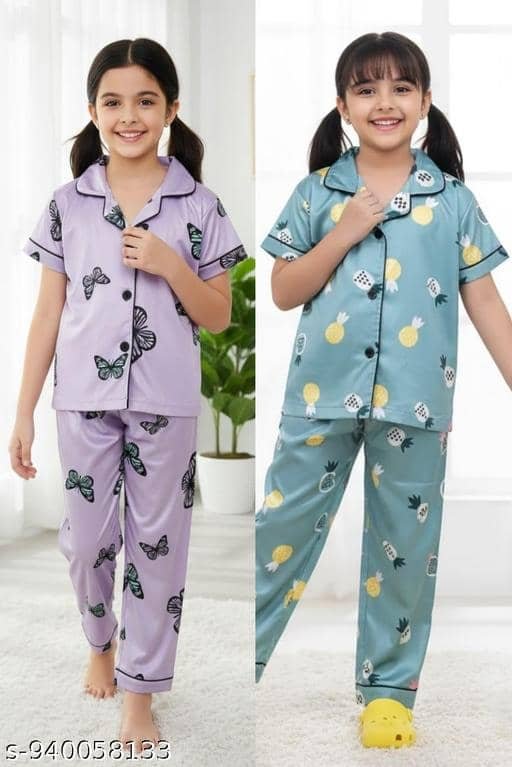 Pack of 2 Girls Cotton Blend Nightsuit Set ( Multicolor 3 )