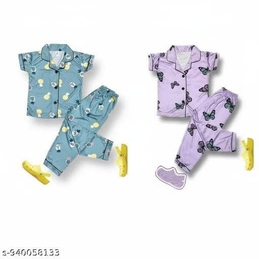 Pack of 2 Girls Cotton Blend Nightsuit Set ( Multicolor 3 ) - Image 4
