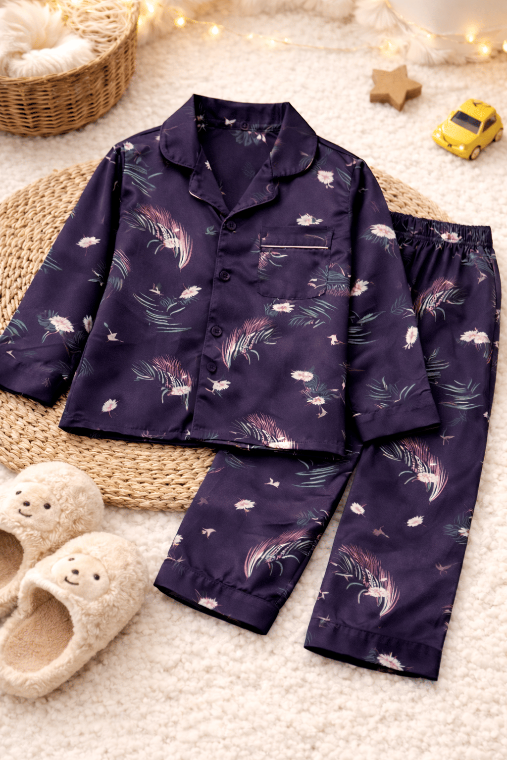 Pack of 1 Girls Cotton Blend Nightsuit Set ( Purple )