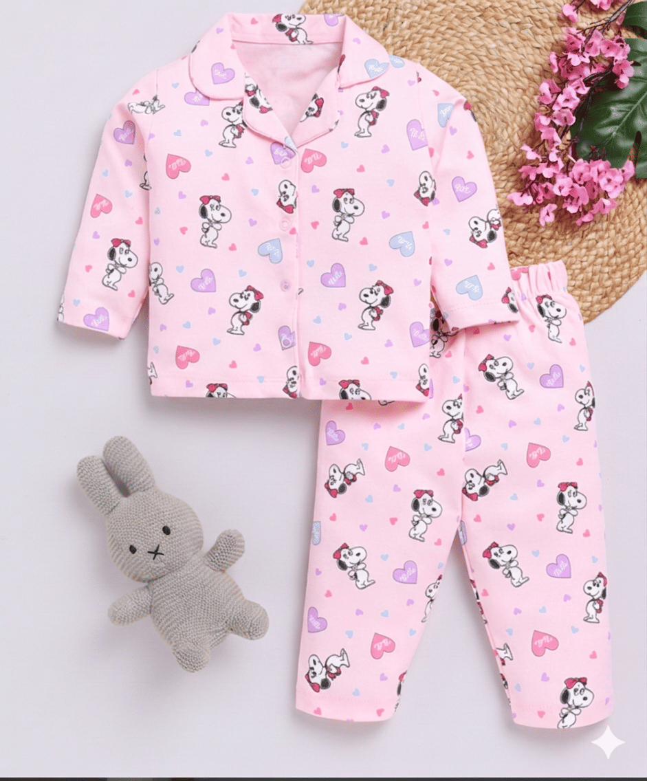 Pack of 1 Girls Cotton Blend Nightsuit Set ( Pink )