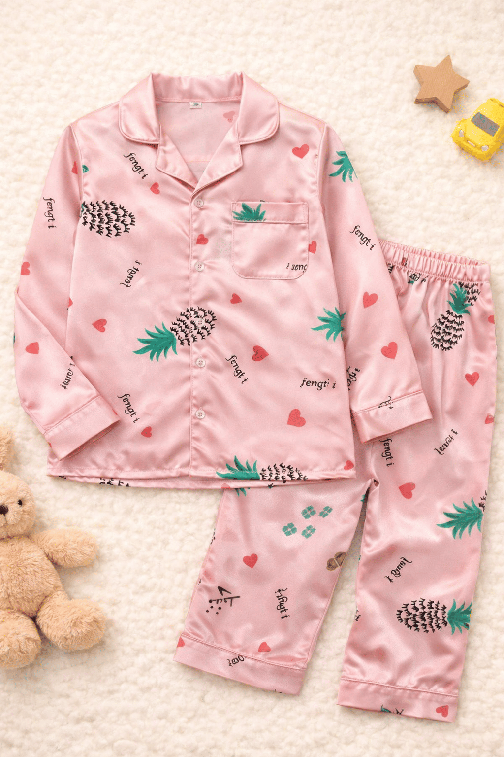 Pack of 1 Girls Cotton Blend Nightsuit Set ( Peach )